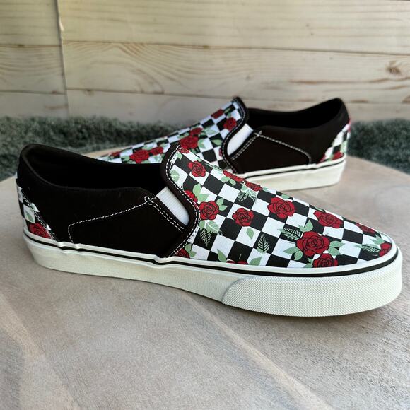 Vans Asher Checkerboard Roses Womens Slip Ons Size 9.5 Sepia Rose Sneakers - Picture 4 of 12